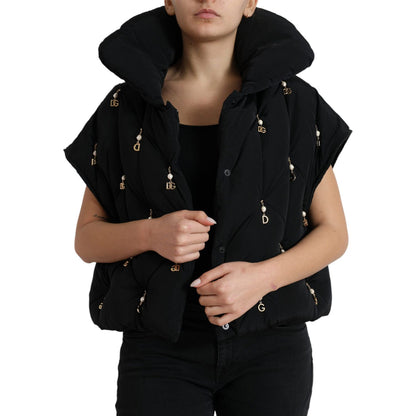 Dolce & Gabbana Black Embellished Quilted Shell Bomber Jacket