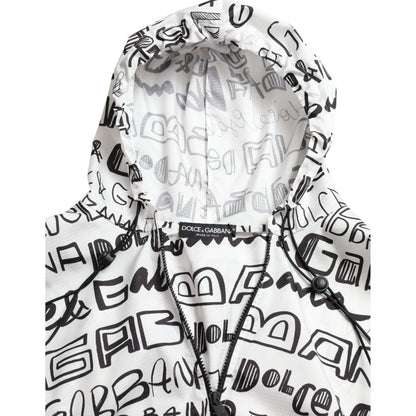 Dolce & Gabbana White Logo Print Hooded Blouson T-shirt Top