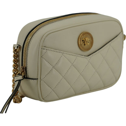 Versace White Lamb Leather Small Camera Crossbody Bag
