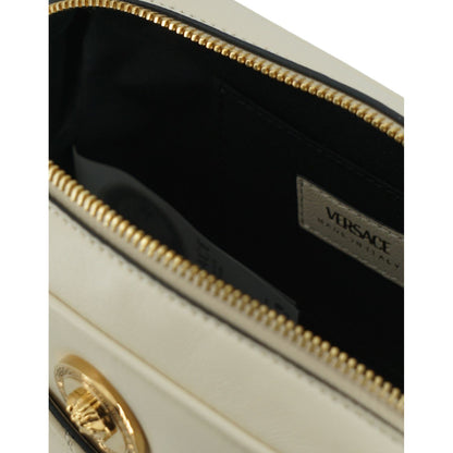 Versace White Lamb Leather Small Camera Crossbody Bag