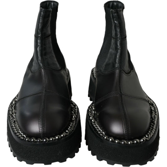Dolce & Gabbana Black Leather Slip On Stretch Chelsea Boots Shoes