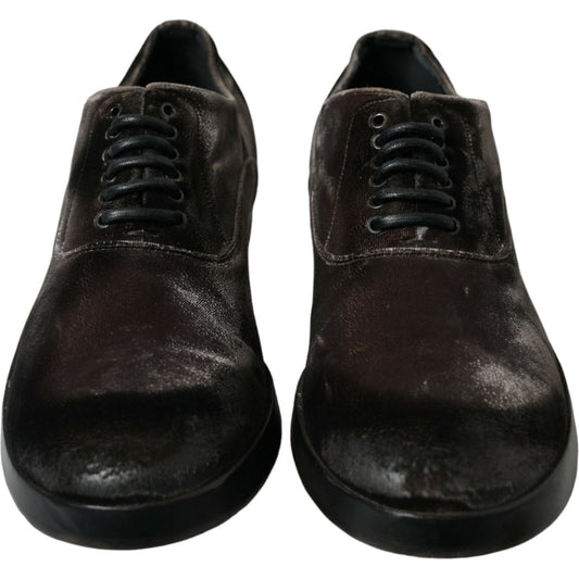 Dolce & Gabbana Brown Velvet Men Lace Up Oxford Dress Shoes