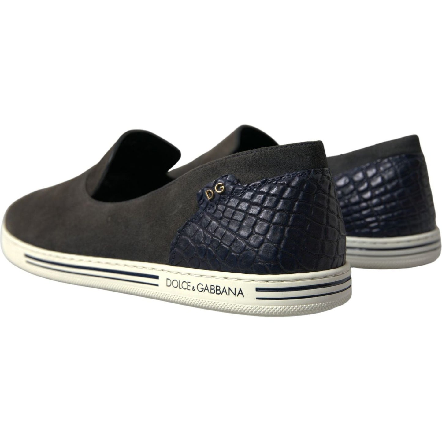 Dolce & Gabbana Blue Suede Caiman Men Loafers Slippers Shoes