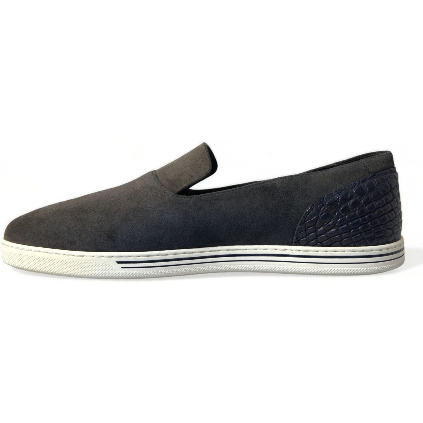Dolce & Gabbana Blue Suede Caiman Men Loafers Slippers Shoes