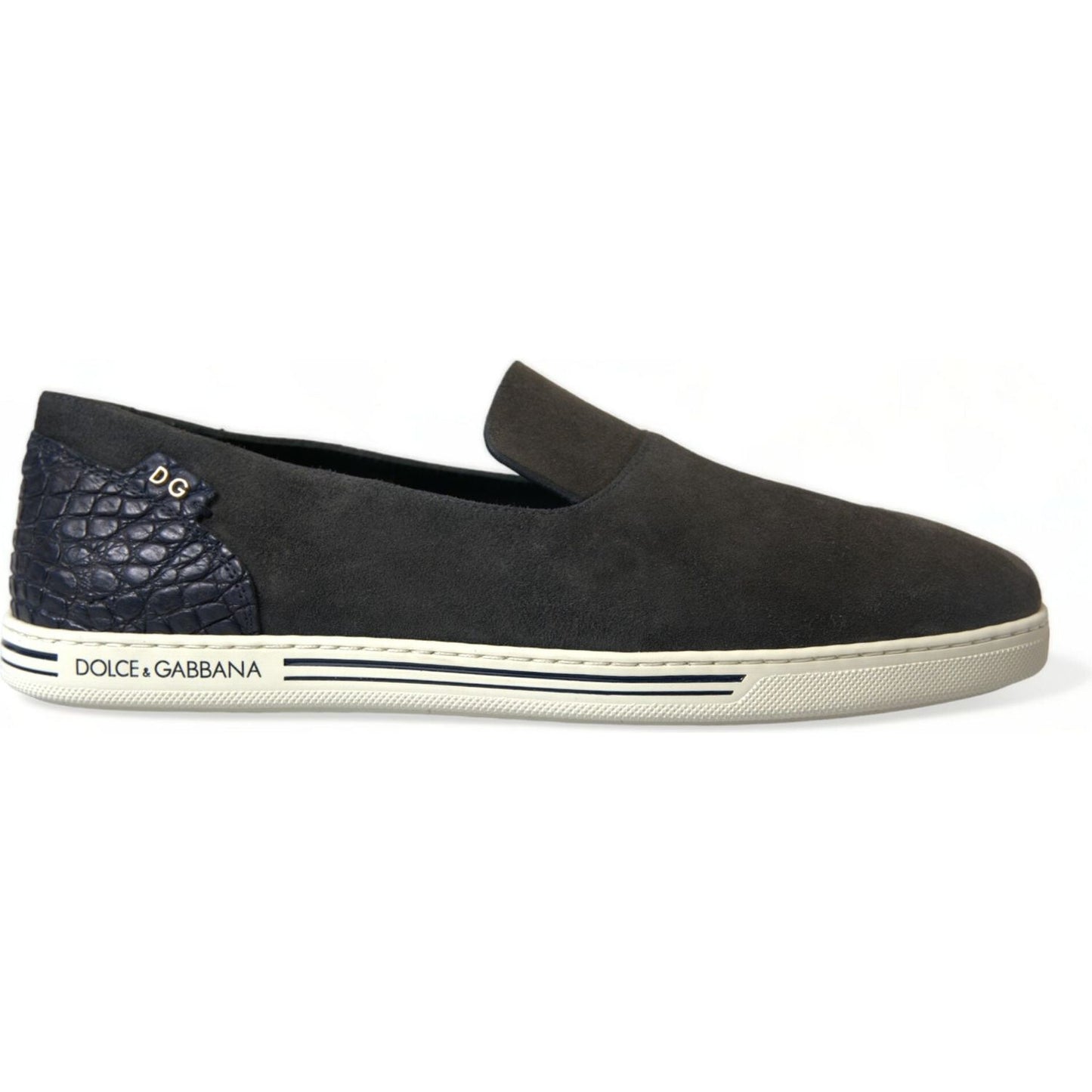 Dolce & Gabbana Blue Suede Caiman Men Loafers Slippers Shoes