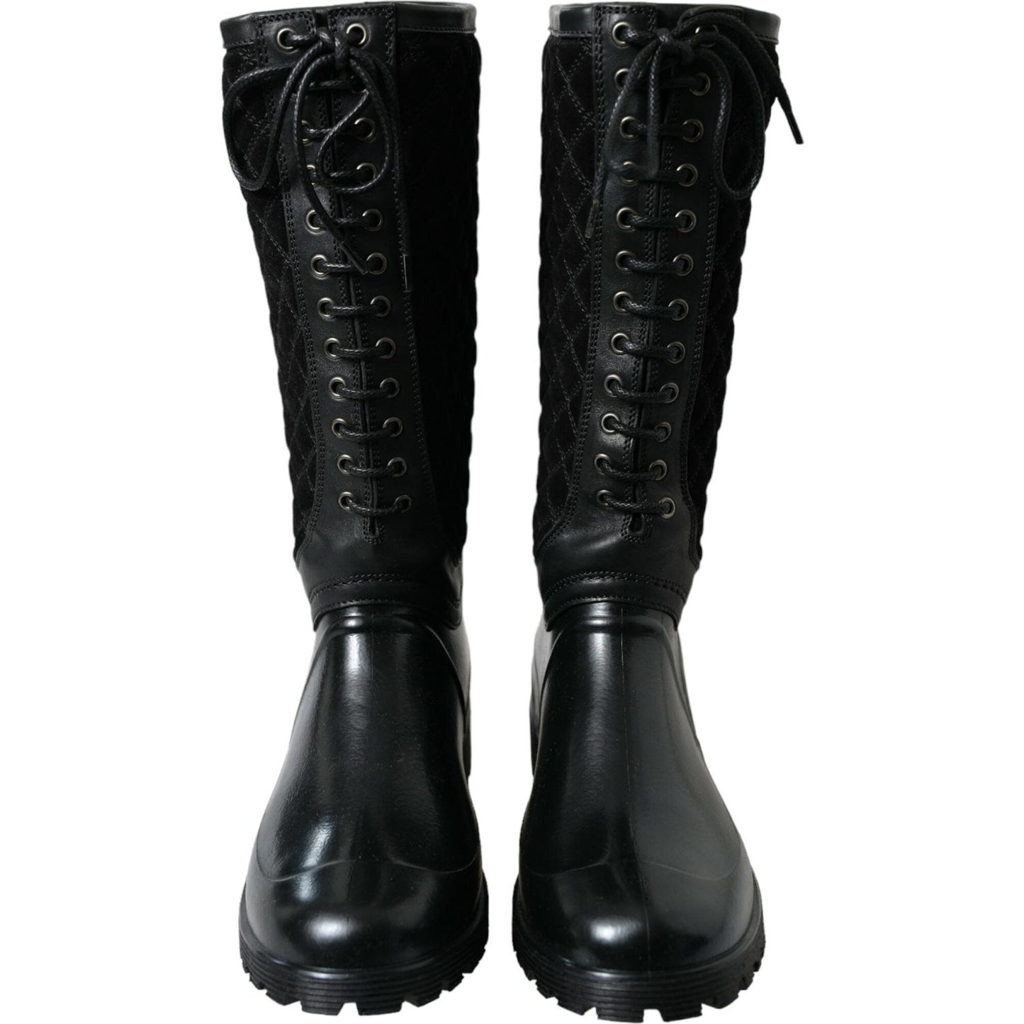 Dolce & Gabbana Black Chioggia Rubber Suede Rain Boots Shoes