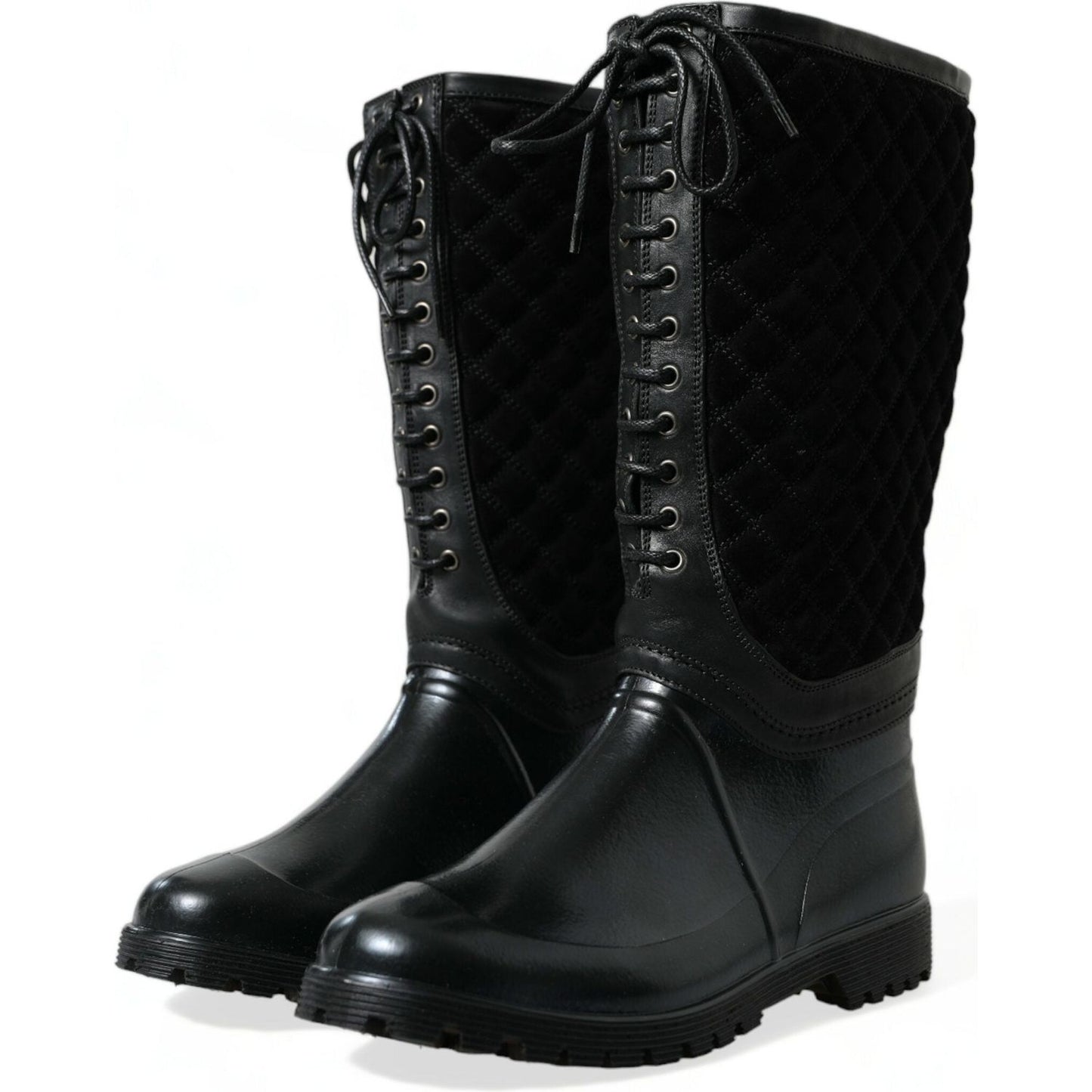 Dolce & Gabbana Black Chioggia Rubber Suede Rain Boots Shoes