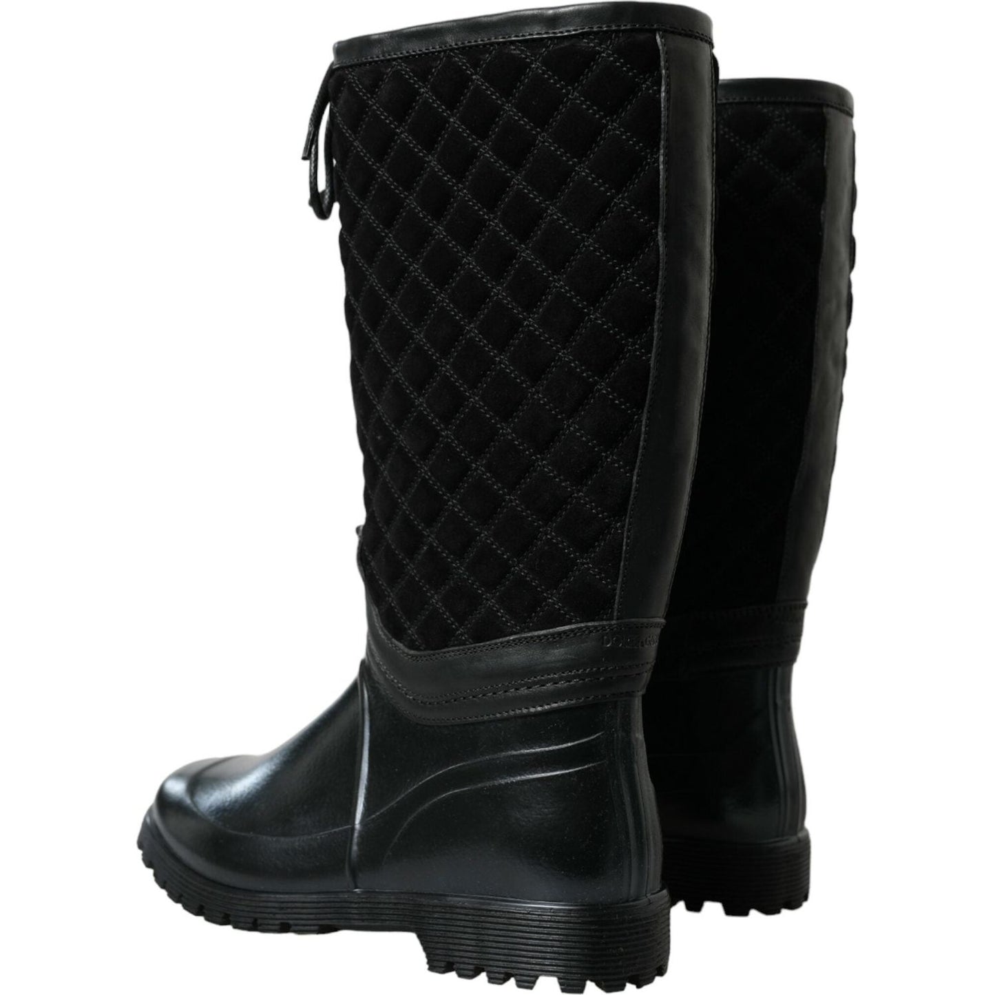 Dolce & Gabbana Black Chioggia Rubber Suede Rain Boots Shoes