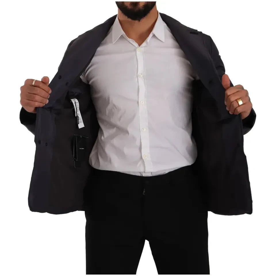 سترة أنيقة من مزيج الحرير باللون الأزرق الداكن من دولتشي آند غابانا