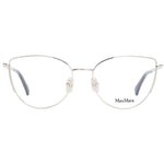 Max Mara Gold Women Glasses Frame, cat eye full-rim style with metal gold color and demo plastic lenses, includes branded case.