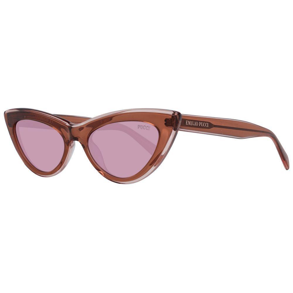 Emilio Pucci Brown Women Sunglass with brown plastic frame, gradient burgundy lenses, cat eye style, and branded case included.