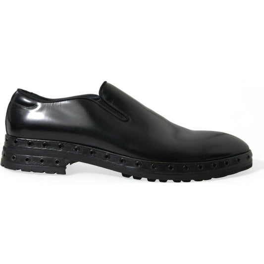 Dolce & Gabbana Black Leather Studded Loafers Dress Shoes
