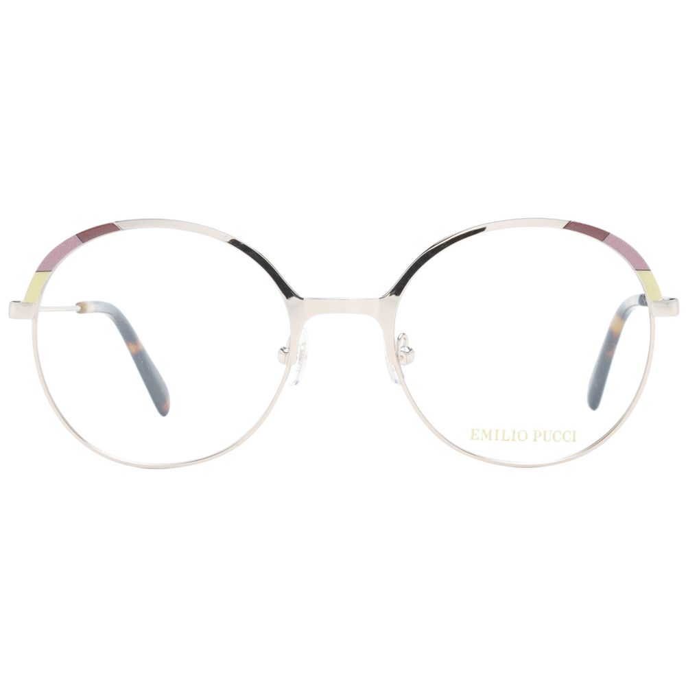 Emilio Pucci Gold Women Glasses Frame, round full-rim metal frame, gold color, lens width 51, temples length 140, includes branded case.