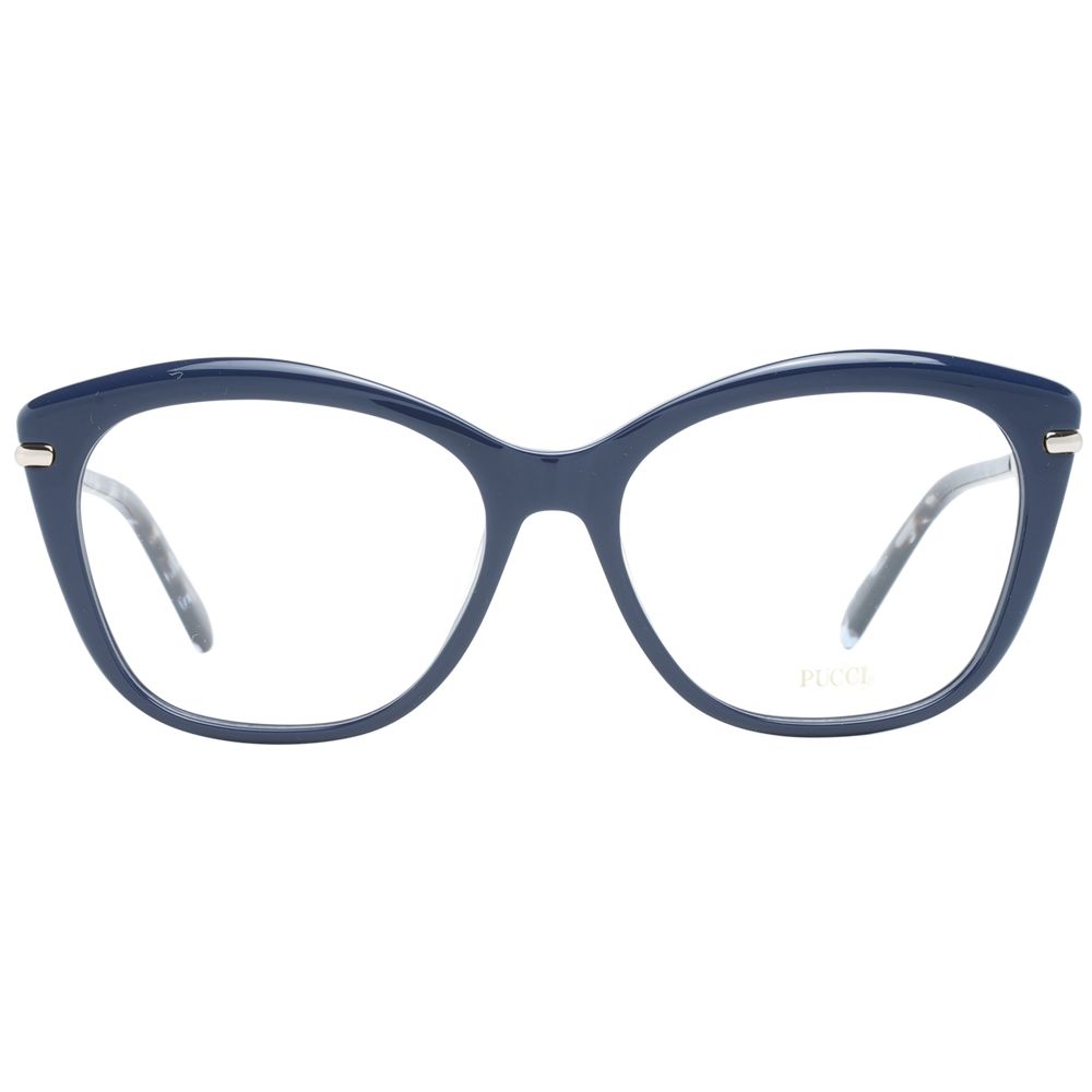 Emilio Pucci Blue Women Glasses Frame with full-rim blue plastic and square style lenses.