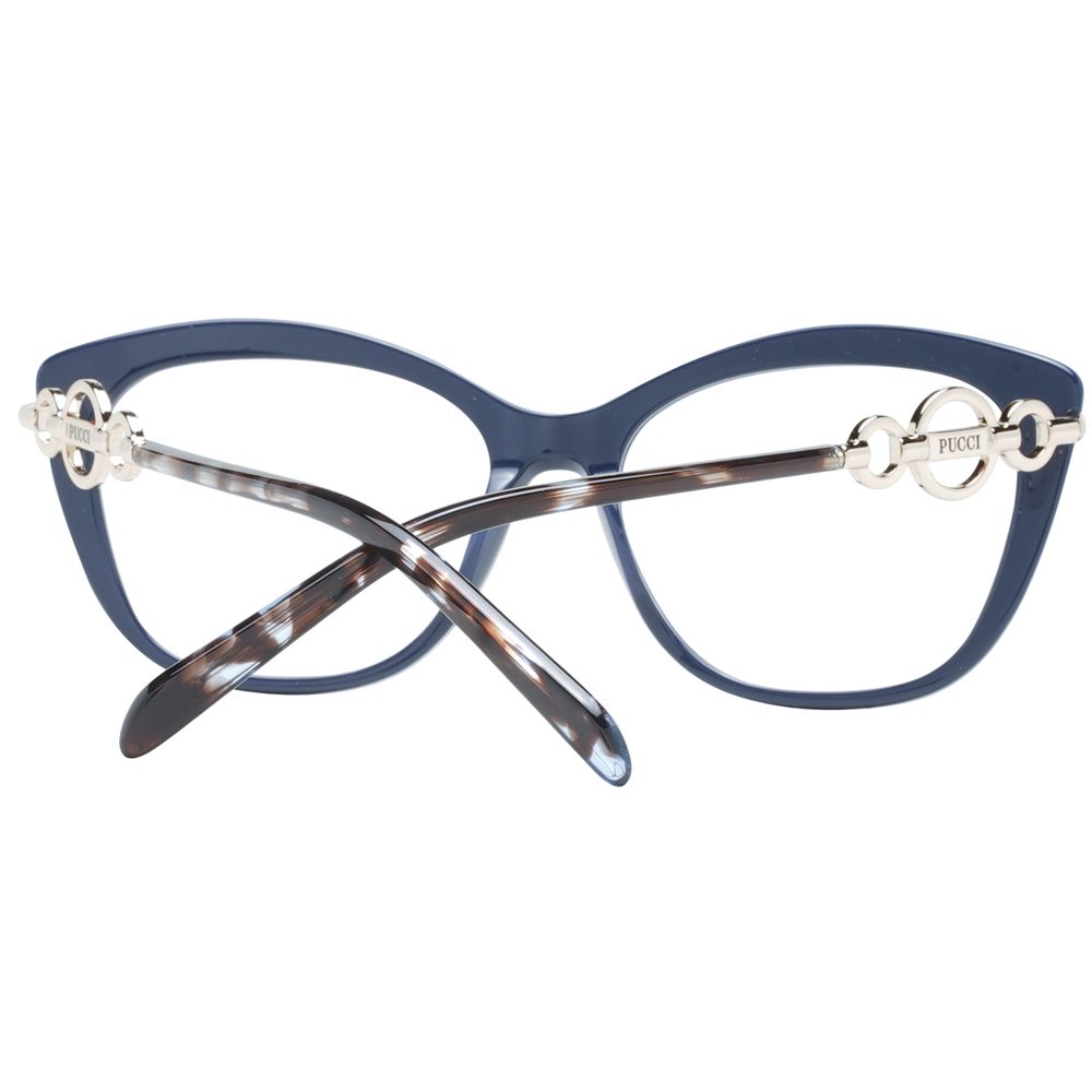 Emilio Pucci Blue Women Glasses Frame, square full-rim blue plastic frame with demo lenses, stylish eyewear with branded case included.