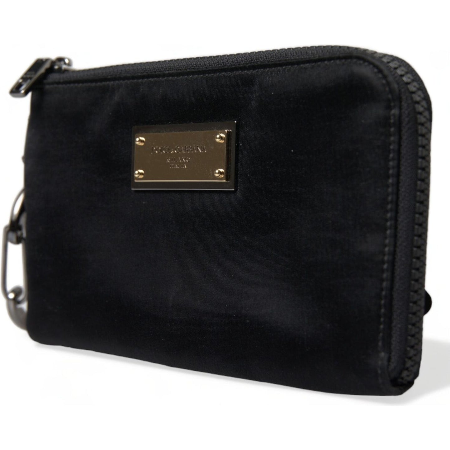 Dolce & Gabbana Black Nylon Logo Plaque Keyring Pouch Clutch Bag