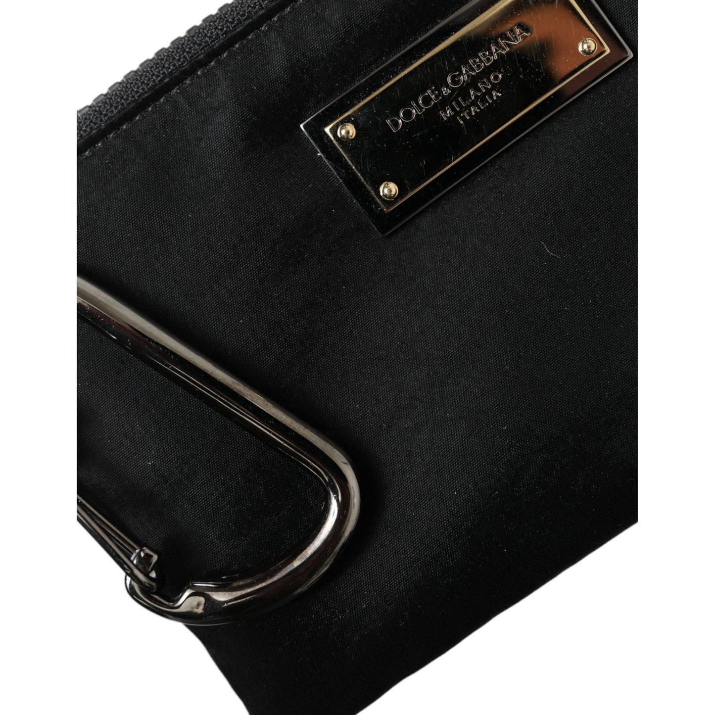 Dolce & Gabbana Black Nylon Logo Plaque Keyring Pouch Clutch Bag