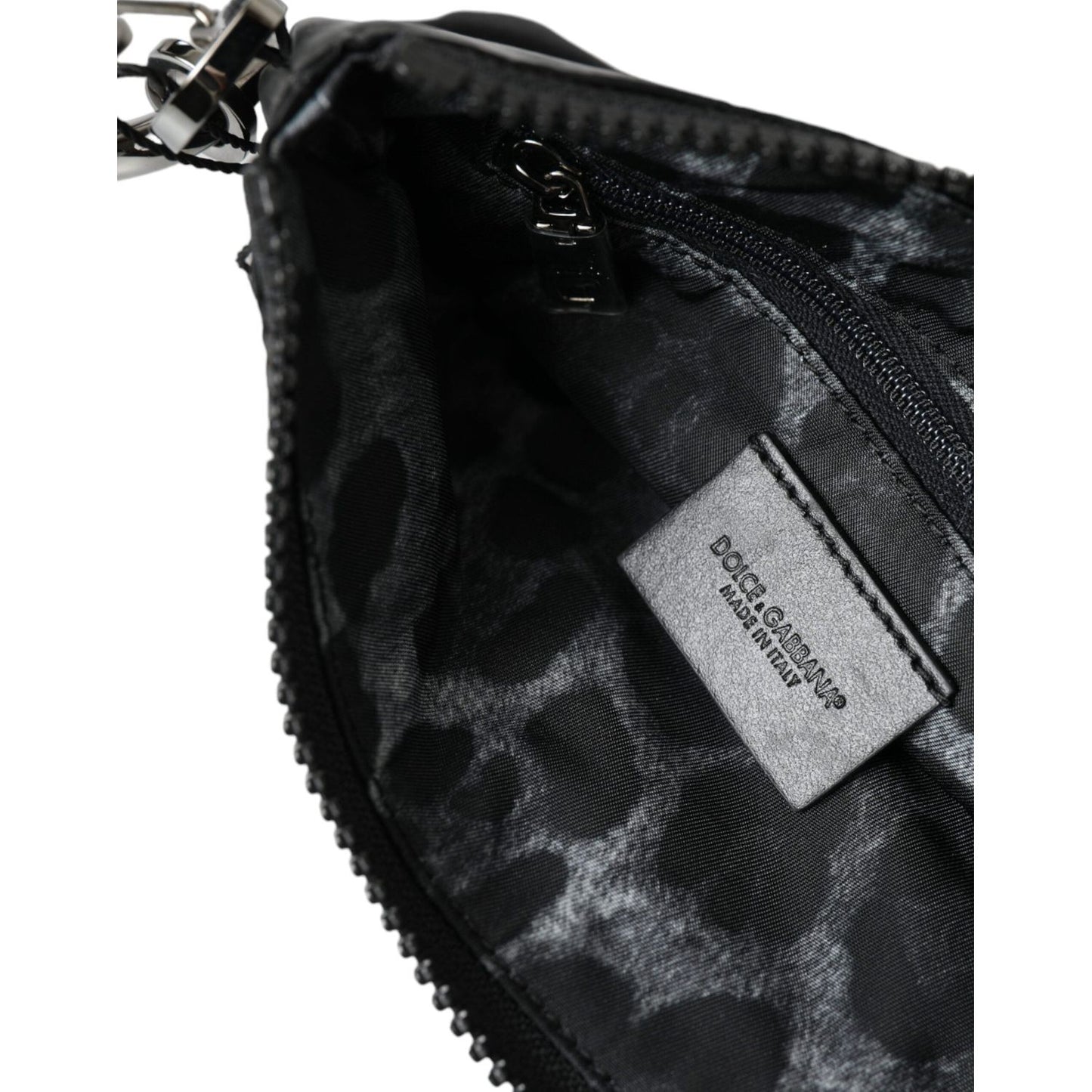 Dolce & Gabbana Black Nylon Logo Plaque Keyring Pouch Clutch Bag