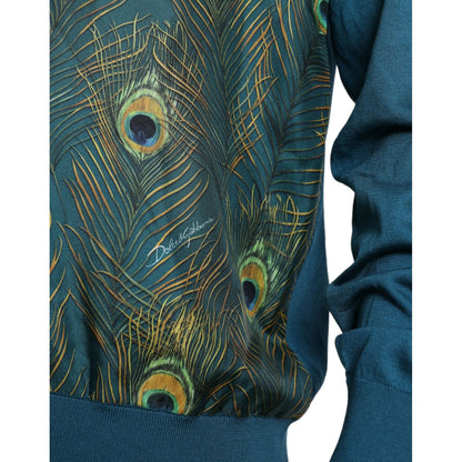 Dolce & Gabbana Green Peacock Feather Pullover Sweater