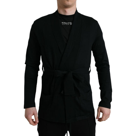 Dolce & Gabbana Black Cashmere Long Sleeves Belted Wrap Robe TSH851975-48