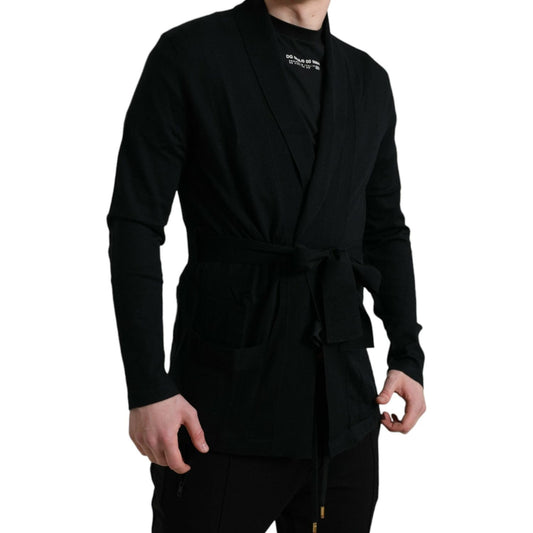 Dolce & Gabbana Black Cashmere Long Sleeves Belted Wrap Robe TSH851975-48