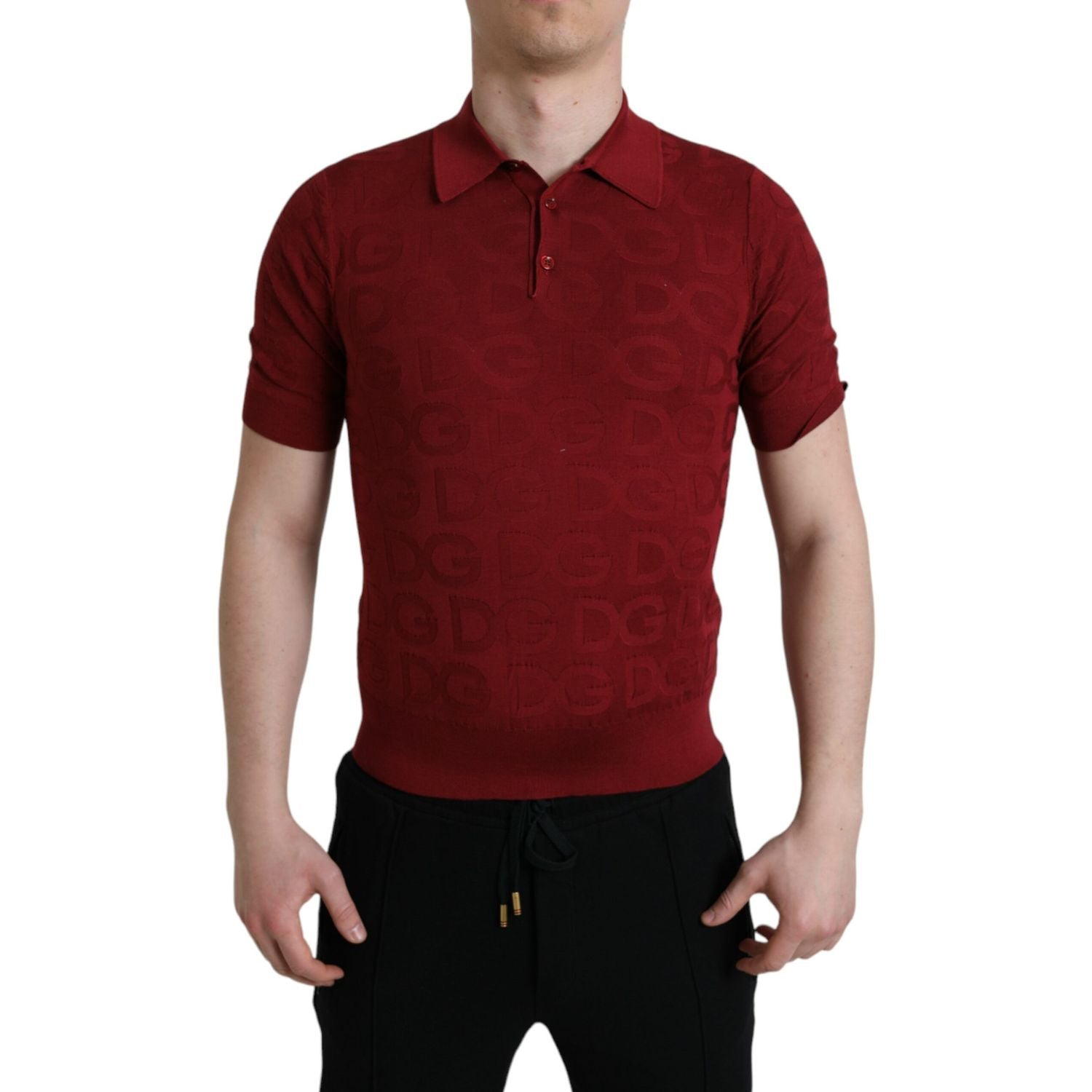 Dolce & Gabbana Maroon Collared Short Sleeve Silk T-shirt