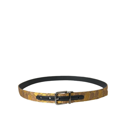 Dolce & Gabbana Gold Leather Jacquard Silver Metal Buckle Belt