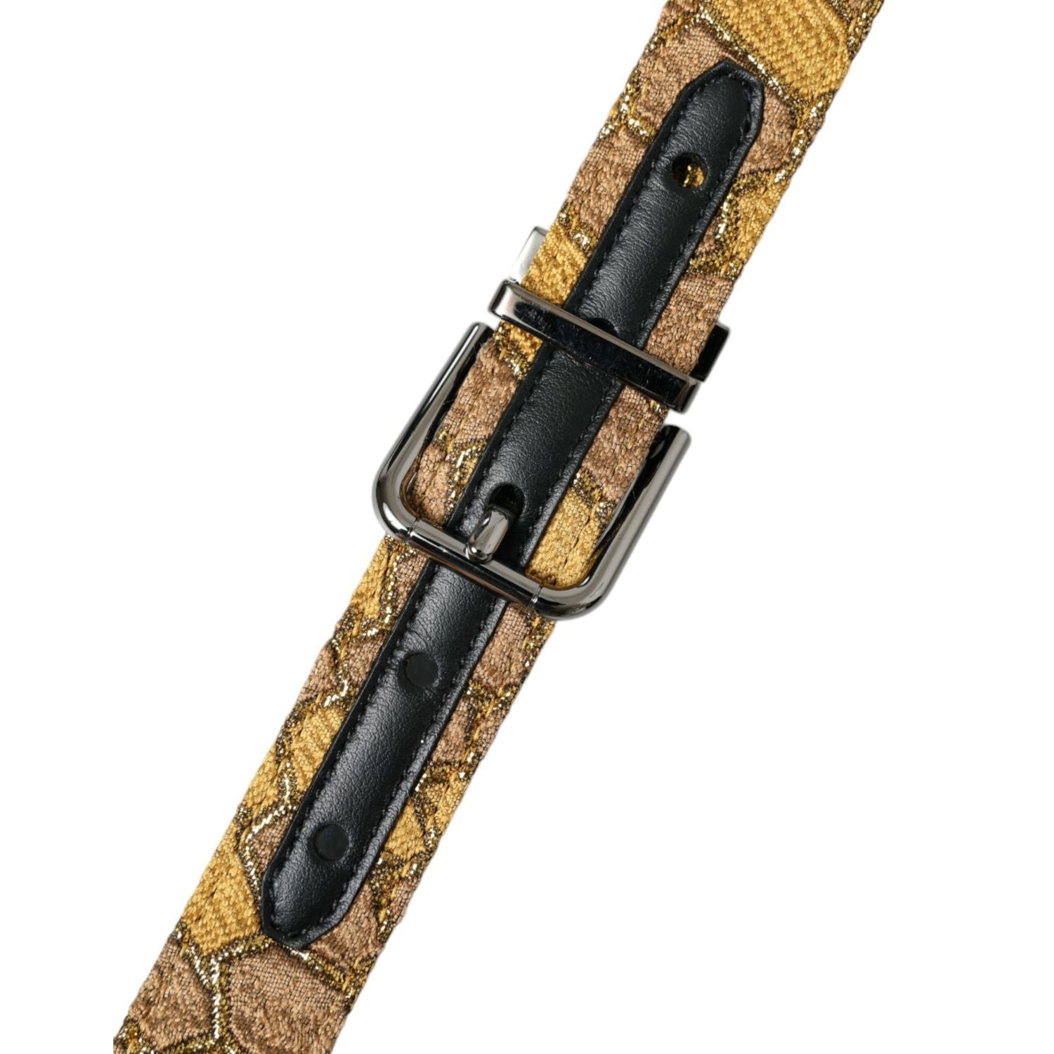 Dolce & Gabbana Gold Leather Jacquard Silver Metal Buckle Belt