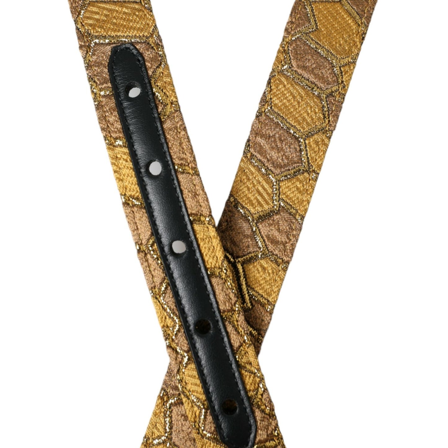 Dolce & Gabbana Gold Leather Jacquard Silver Metal Buckle Belt