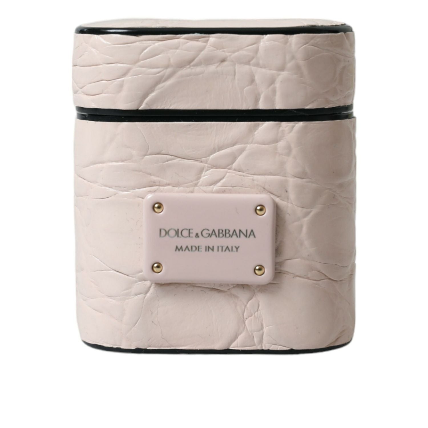 Dolce & Gabbana Light Pink Calf Leather Metal Logo Plaque Airpods Case