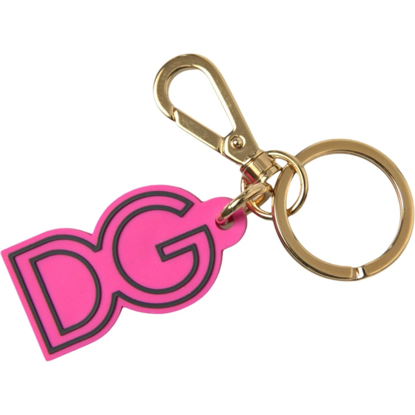 Dolce & Gabbana Pink Rubber Gold Tone Metal DG Logo Keyring Keychain