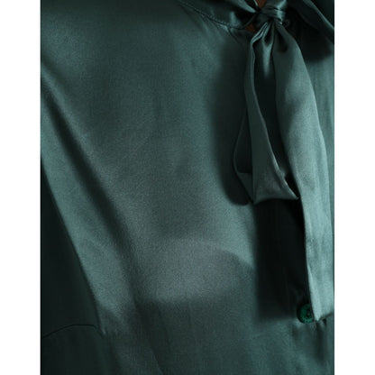 Dolce & Gabbana Dark Green Silk Ascot Collar Blouse Top