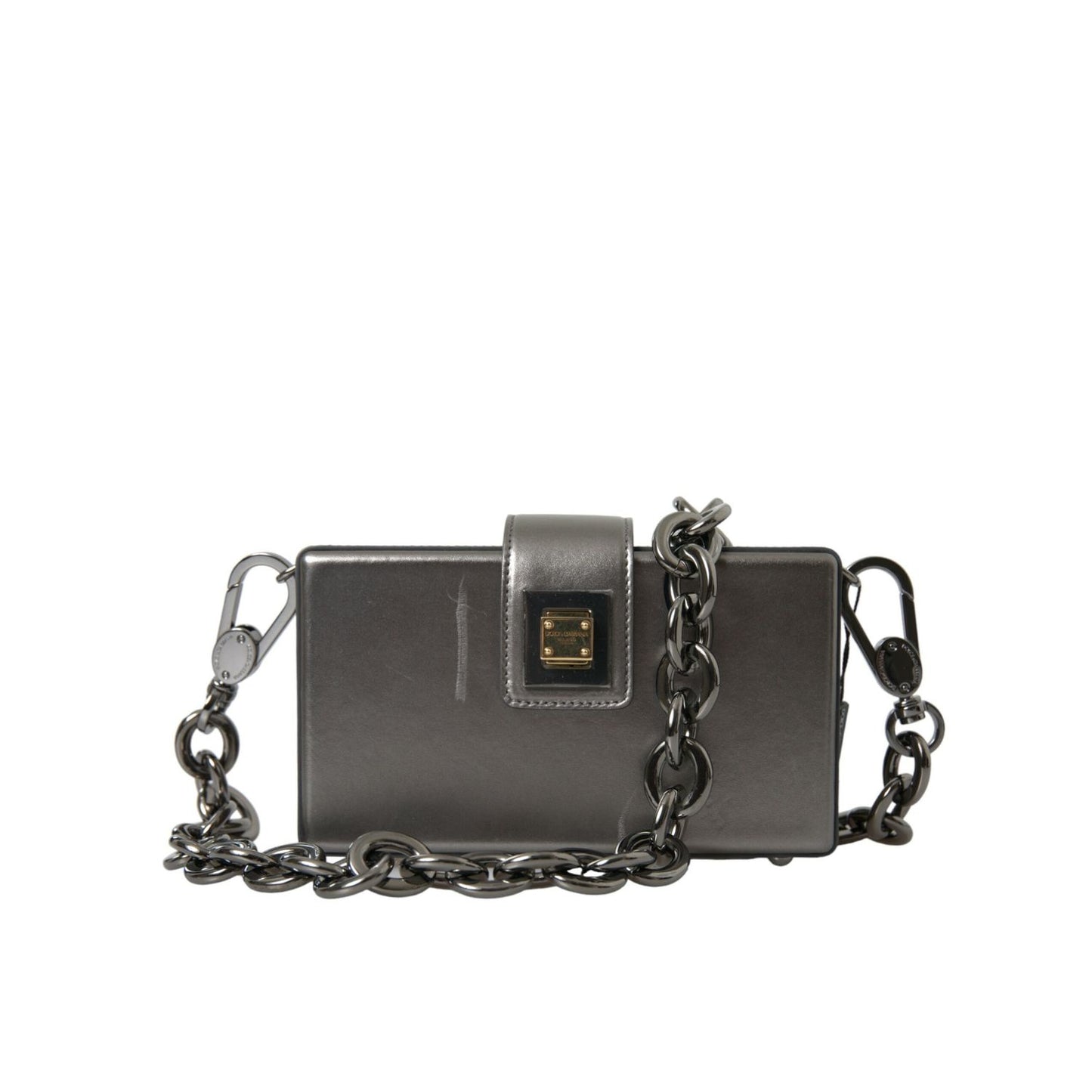 Dolce & Gabbana Metallic Gray Calfskin Leather DG BOX Shoulder Bag