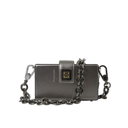 Dolce & Gabbana Metallic Gray Calfskin Leather DG BOX Shoulder Bag