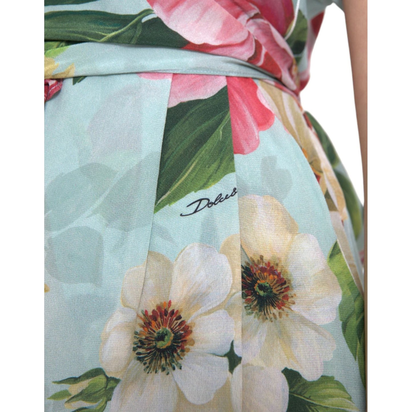 Dolce & Gabbana Blue Floral Wide Leg Wrap Jumpsuit Dress