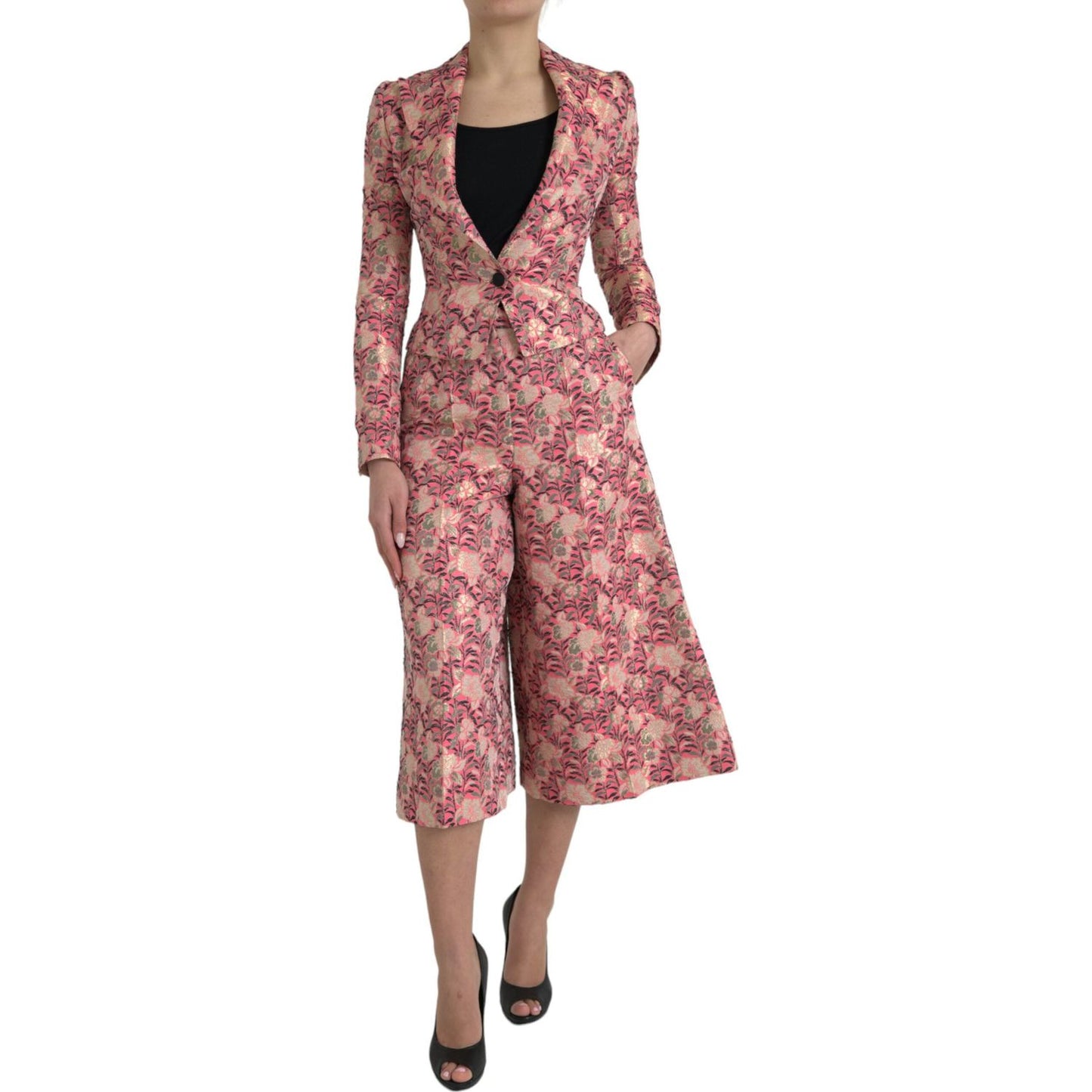 Dolce & Gabbana Pink Floral Jacquard Slim Fit 2 Piece Suit