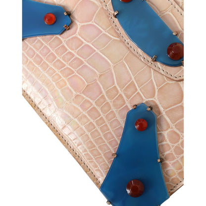 Balenciaga Beige Blue Agate Exotic Leather Gold Chain Purse Bag Balenciaga