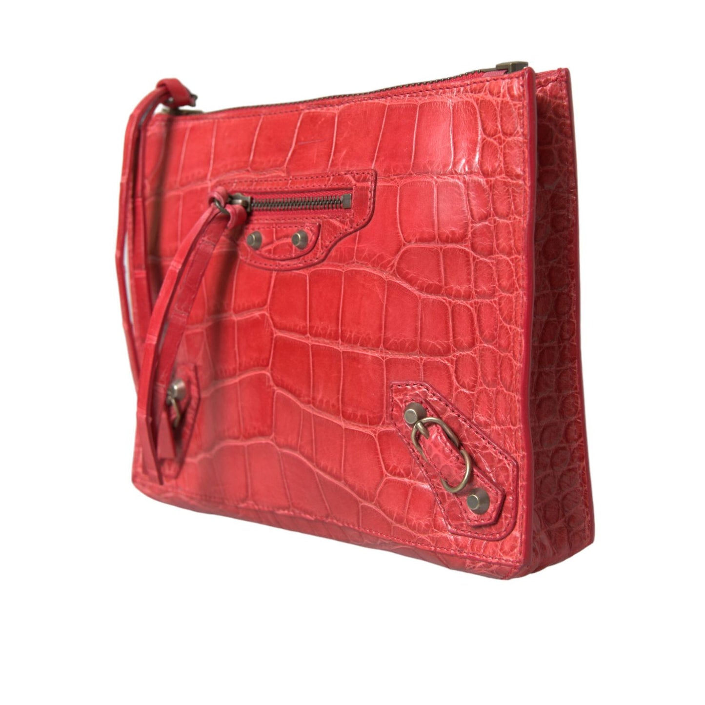 Balenciaga Red Exotic Skin Leather Classic Pouch Purse Wristlet Bag