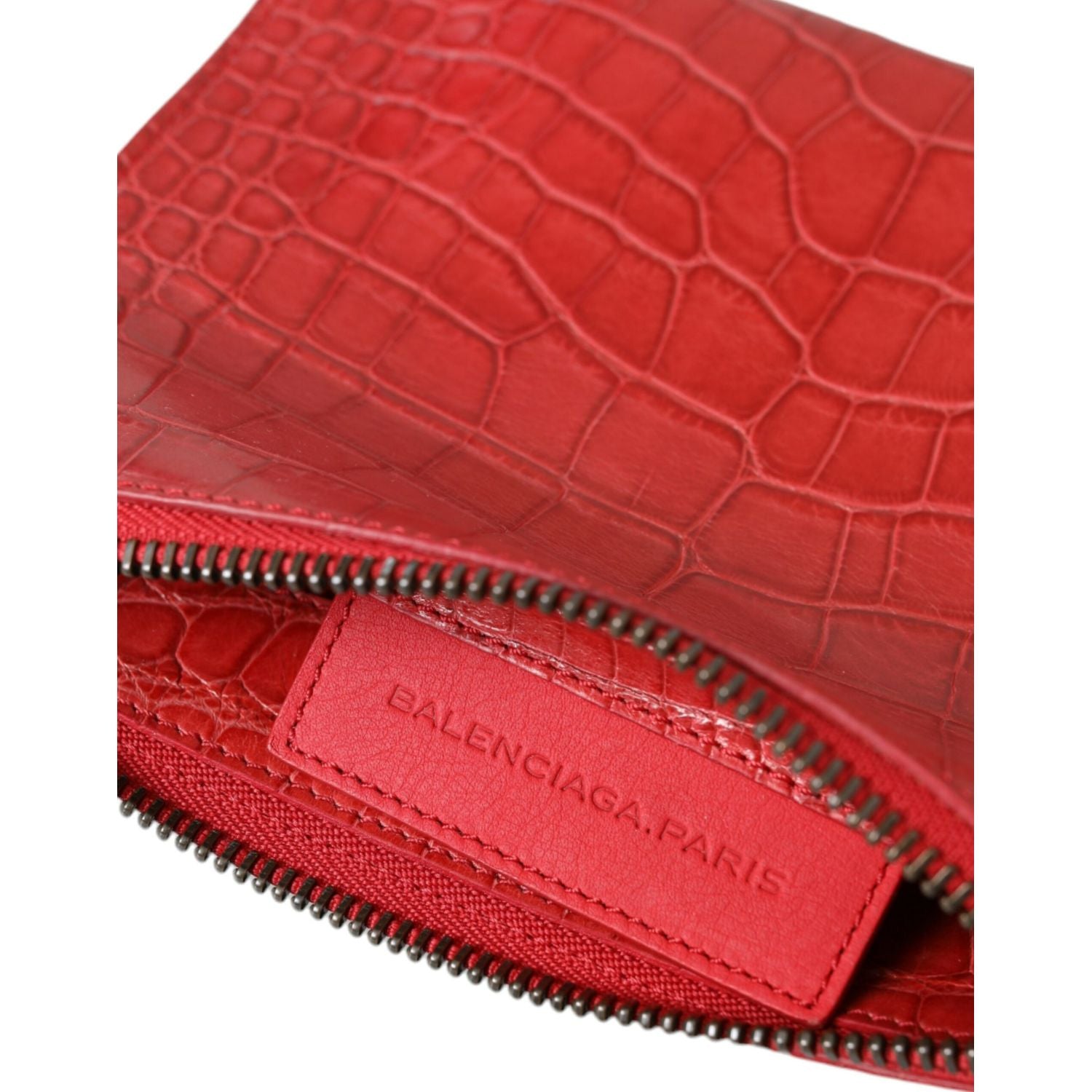 Balenciaga Red Exotic Skin Leather Classic Pouch Purse Wristlet Bag