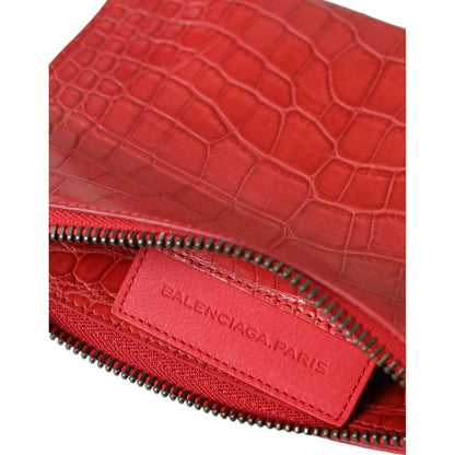 Balenciaga Red Exotic Skin Leather Classic Pouch Purse Wristlet Bag