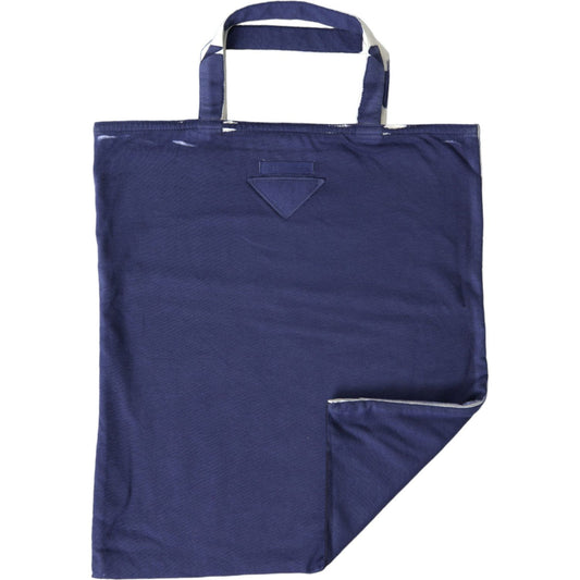 Prada Blue Jersey Fabric Logo Shoulder Shopping Tote Shopping Bag