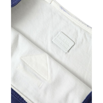 Prada Blue Jersey Fabric Logo Shoulder Shopping Tote Shopping Bag Prada