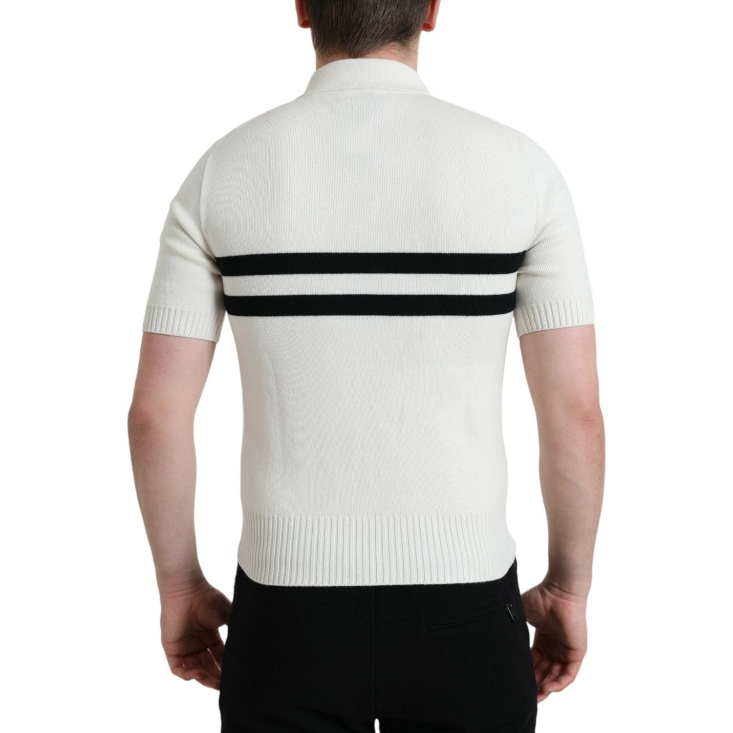 تي شيرت Dolce &amp; Gabbana أبيض بشعار DG وياقة Henley