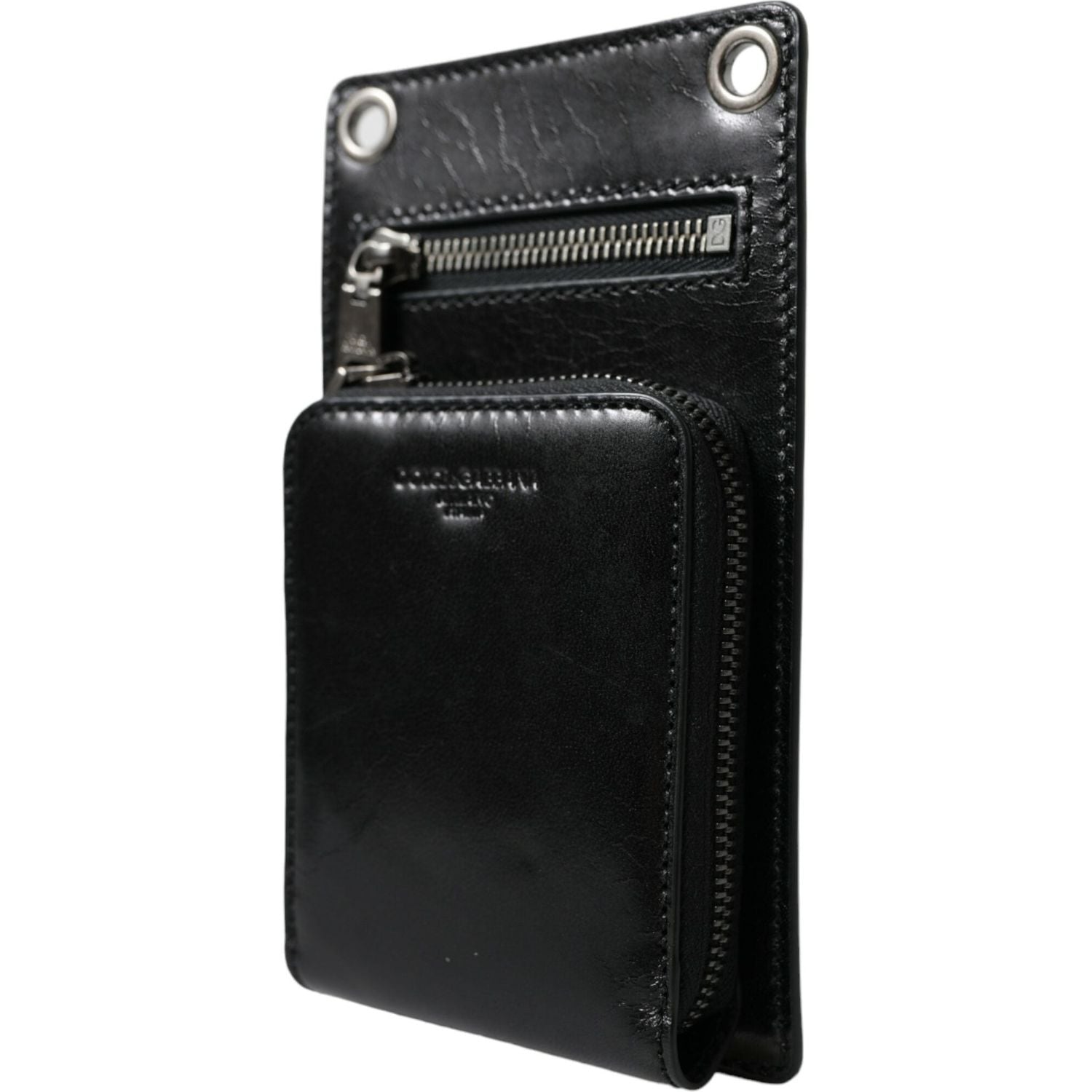 Dolce & Gabbana Wallet Black Horse Leather Zip Logo Cross Body Phone Slot