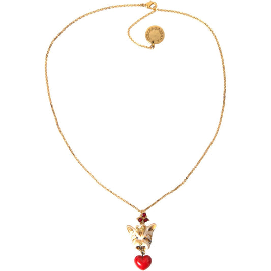 Dolce & Gabbana Gold Brass Chain Dog Heart Pendant Charm Necklace Necklace