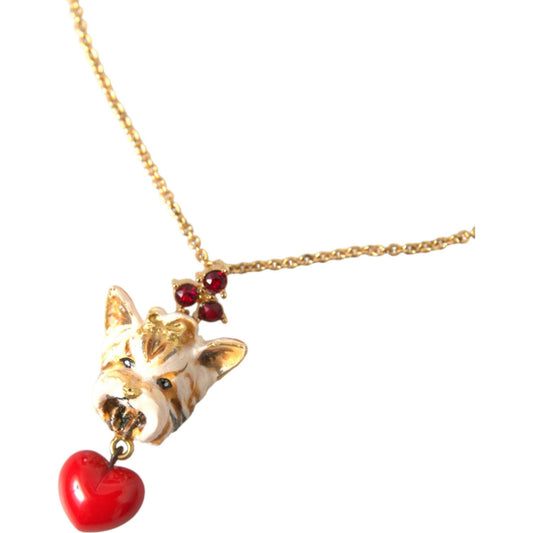 Dolce & Gabbana Gold Brass Chain Dog Heart Pendant Charm Necklace Necklace