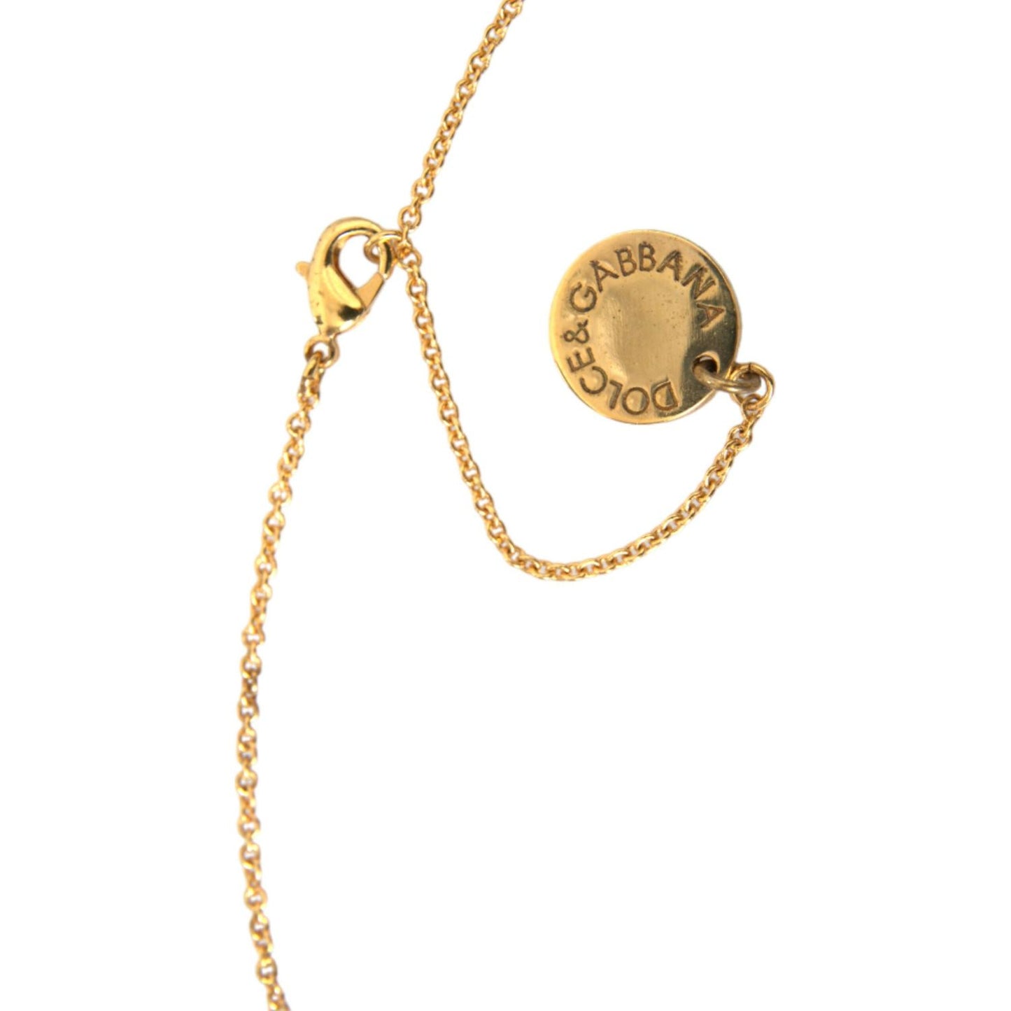 Dolce & Gabbana Gold Brass Chain Dog Heart Pendant Charm Necklace Necklace