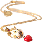 Dolce & Gabbana Gold Brass Chain Dog Heart Pendant Charm Necklace Necklace