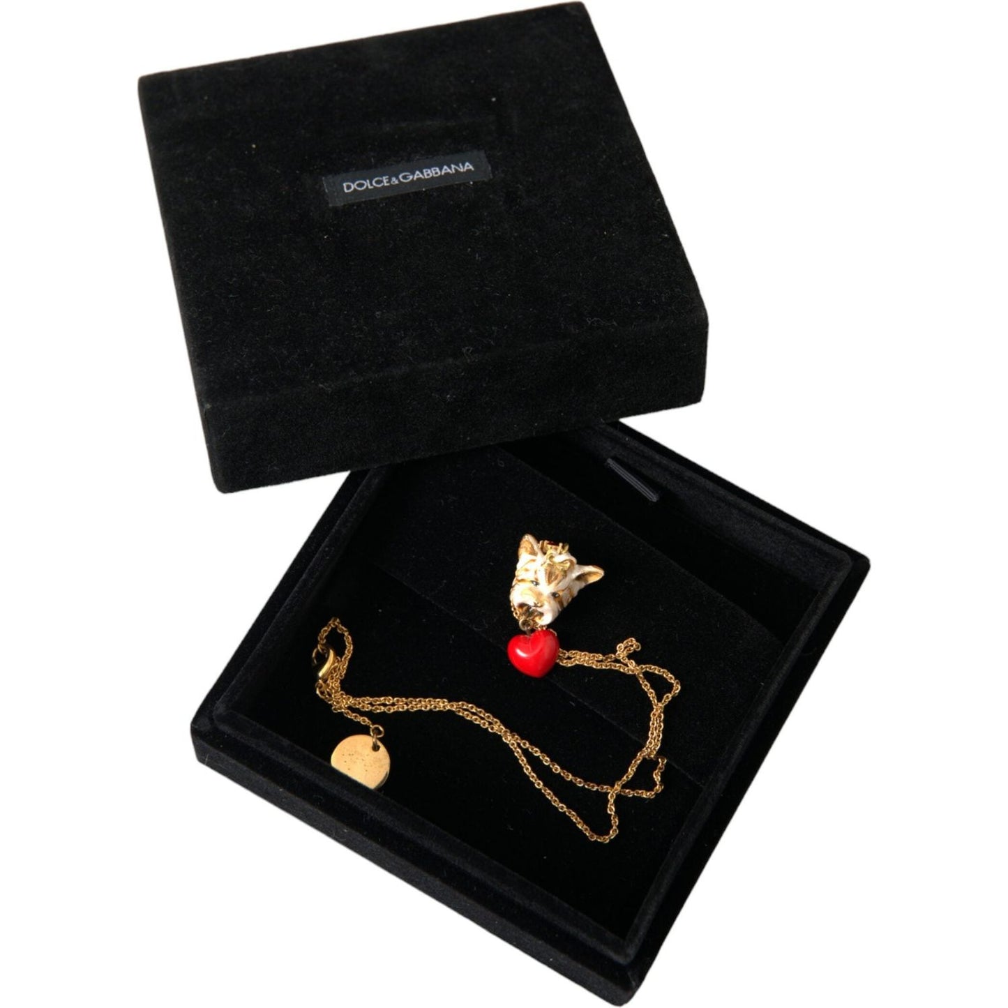 Dolce & Gabbana Gold Brass Chain Dog Heart Pendant Charm Necklace Necklace