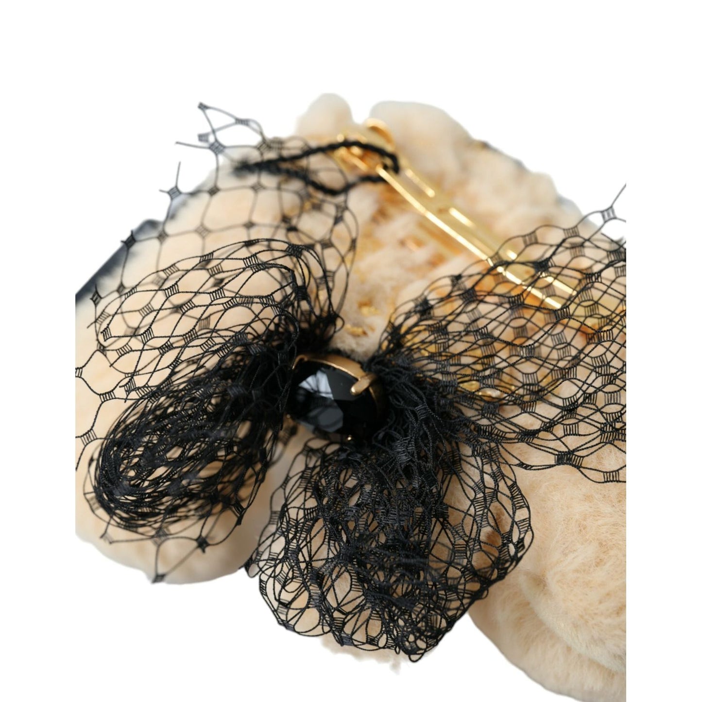 Dolce & Gabbana Beige Teddy Bear Mesh Net Band Hair Clip SMY101425
